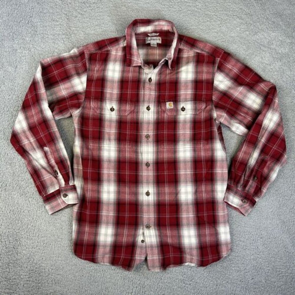 Carhartt Shirt Mens‎ Medium Red Plaid Relaxed Fit Long Sleeve Pocket Flaps Ranch